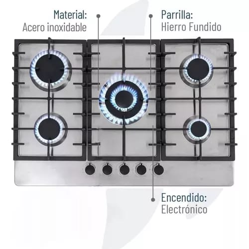 COCINA ENCIMERA A GAS 5 QUEMADORES CON ENCENDIDO ELECTRICO