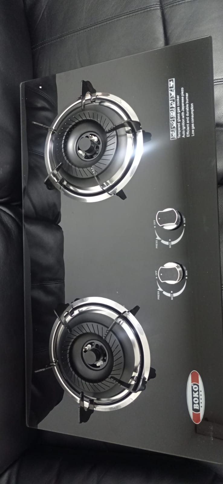 ENCIMERA A GAS 2 HORNILLAS TOPE DE VIDRIO CON CHISPERO